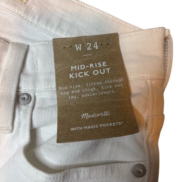Madewell White Kick Flare Crop Jeans Size 24 Mid Rise Stretch Denim NWT - Picture 9 of 11